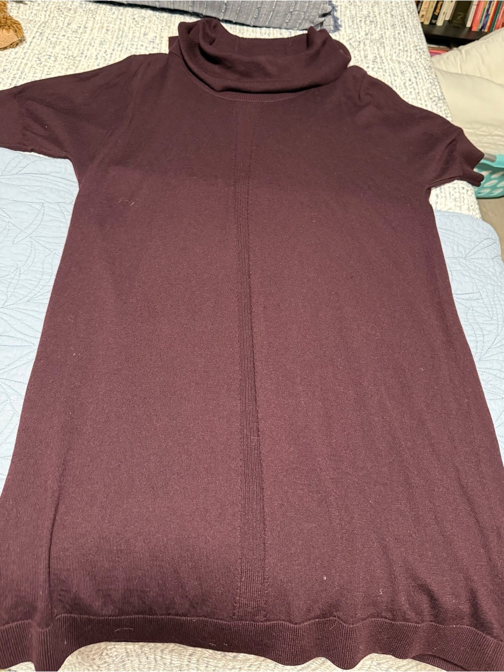 Lands' End Short-Sleeve Turtleneck Dress in Plum